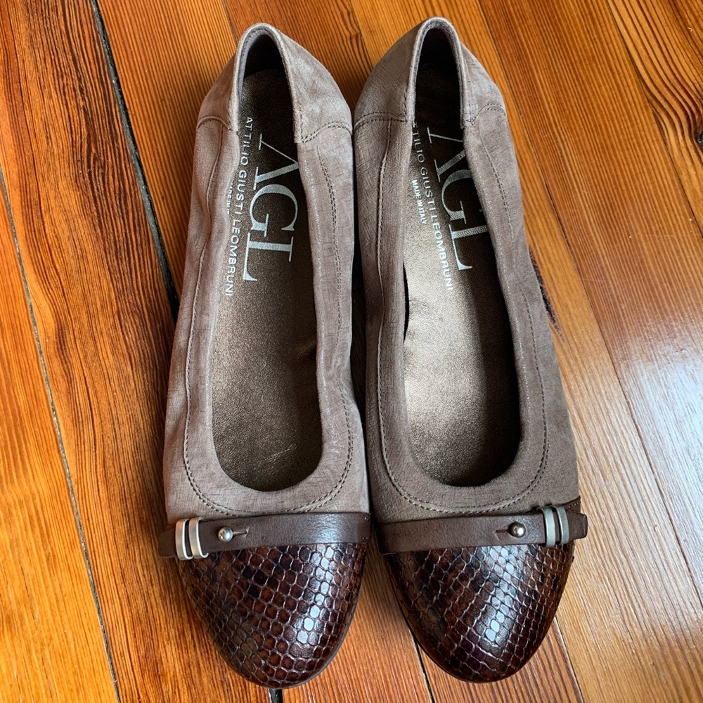 AGL women’s dress flats in taupe, size 38
